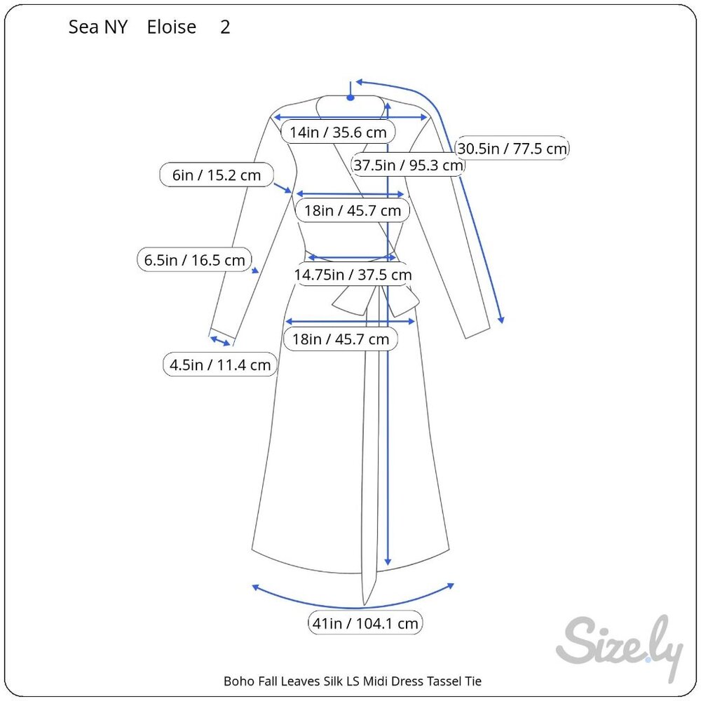 Sea New York Eloise Boho Fall Leaves Long Sleeve Tassel Tie Silk Midi Dress 2 - Picture 13 of 13